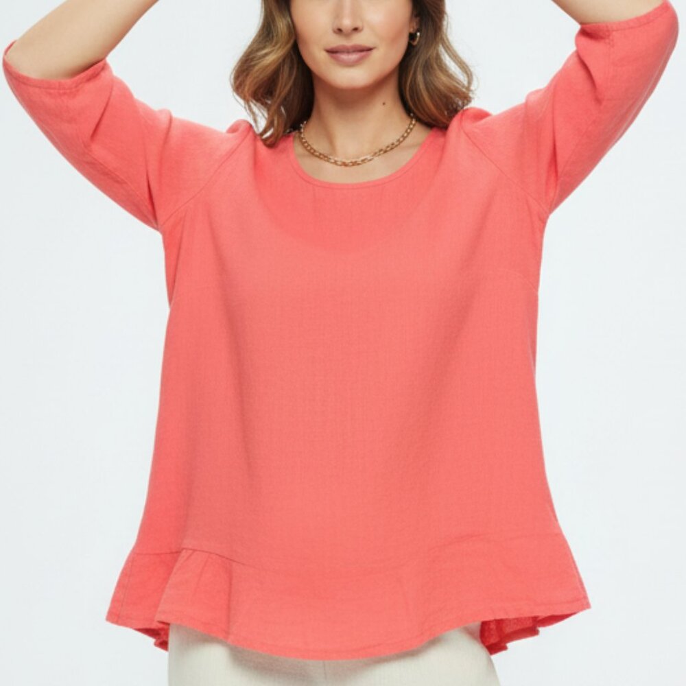 Match Point USA 100% Linen Ruffle Bottom Top - Picture 15 of 15